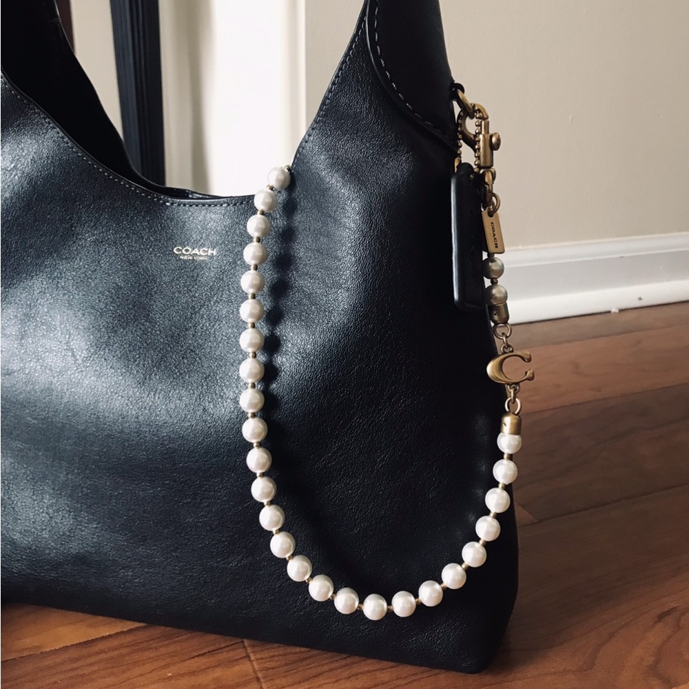 Coach Short Pearl Strap Bag Charm, Pearl / Brass - Picture 3 of 15